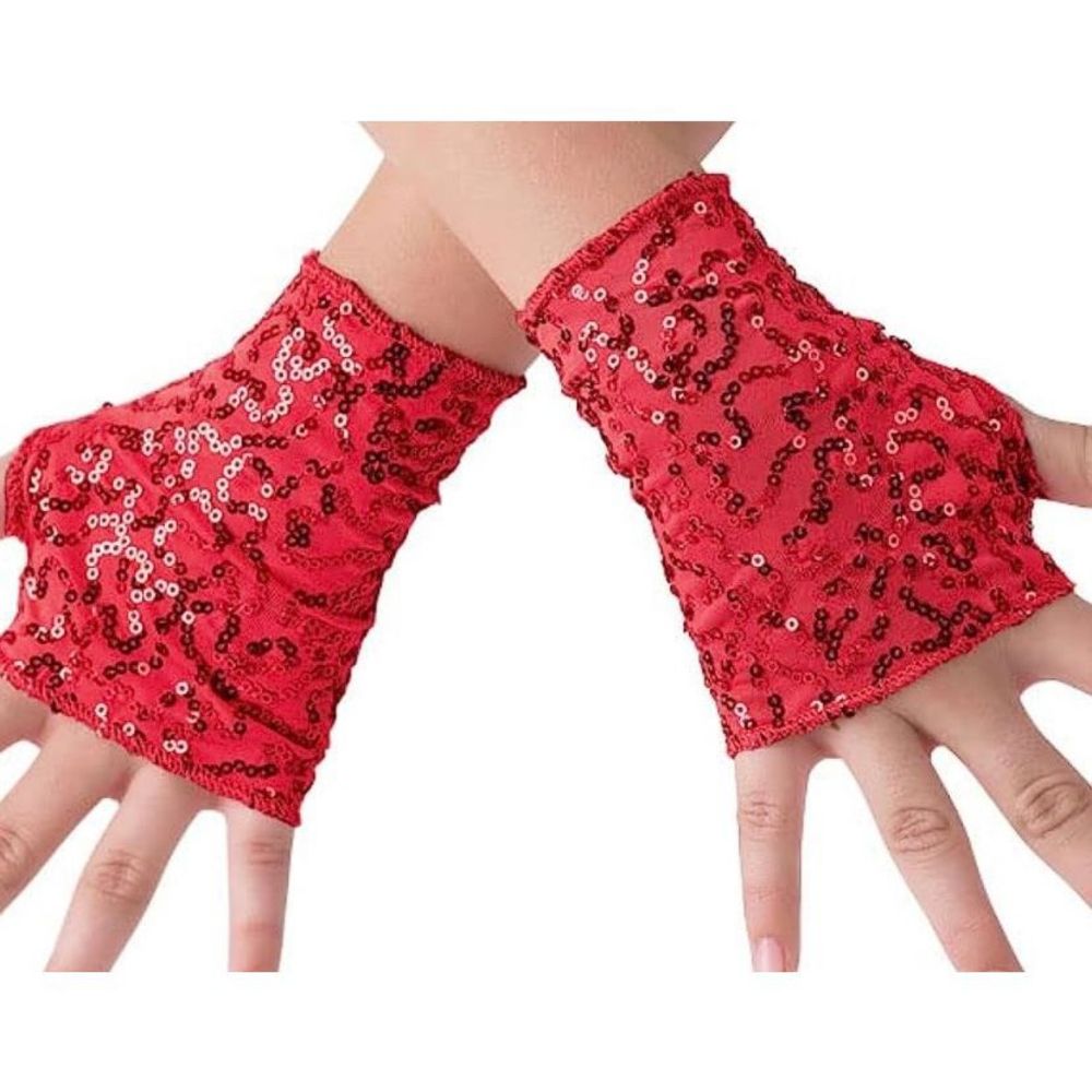 Balera Dancewear Costume Half Gloves Performance Fingerless Sequins Spandex Red